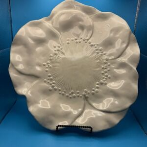 M Studios Poppy Flower Tray Home 15" Cream Good Ceramic Pottery Scalloped Edge